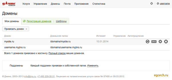 настройка доменов на Джино